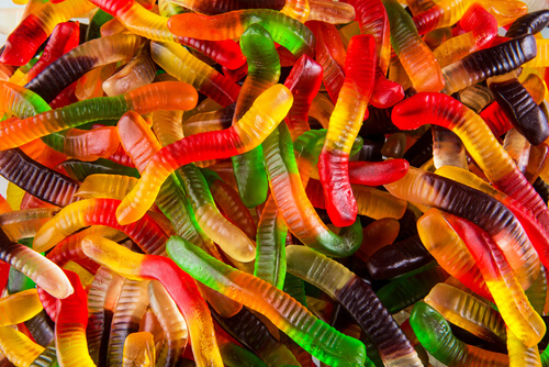 close up of gummy worms