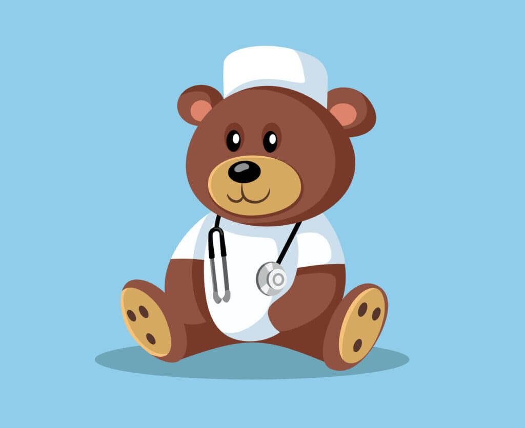 Kids teddy bear in scrubs